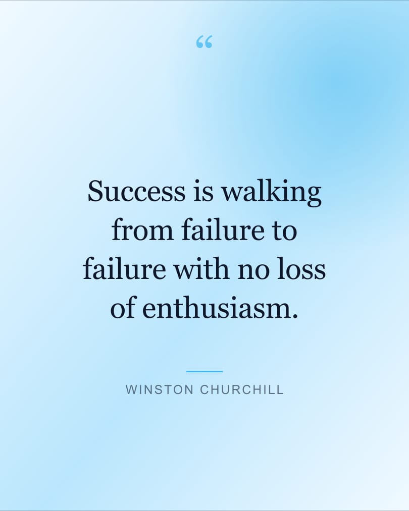 Quote wallpaper reading "Success is walking from failure to failure with no…" on a pale sky and pale sky background, HD, 4:5 format