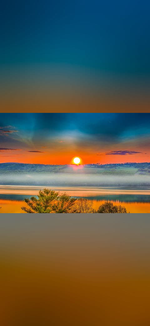 Sunrise at the Seneca lake - New York - US wallpaper in deep green and teal tones, Full HD, 4:3 format for phone