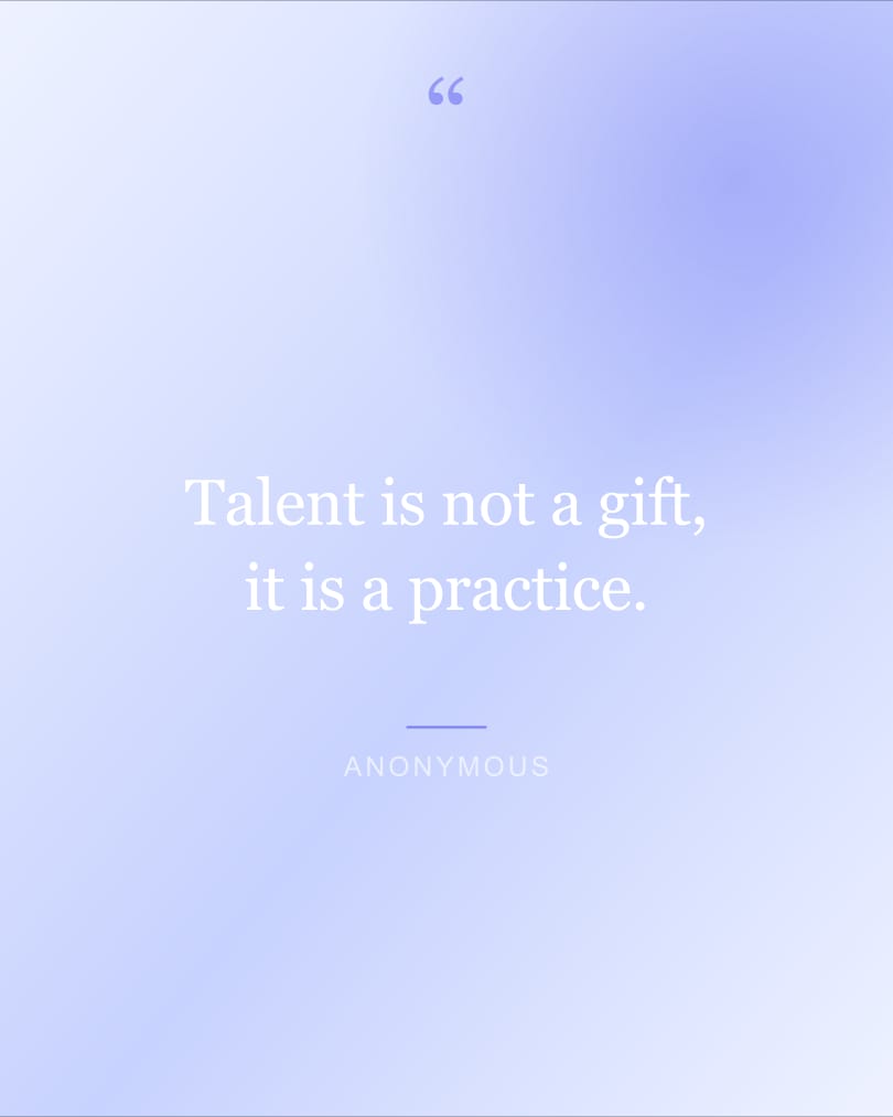 Quote wallpaper reading "Talent is not a gift, it is a practice." on a lavender and lavender background, HD, 4:5 format