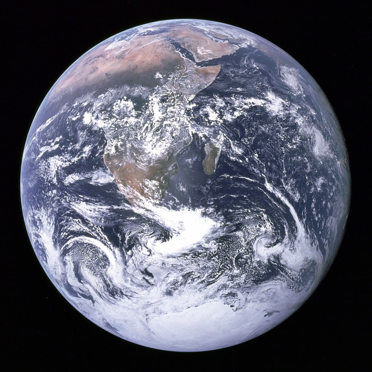 The Earth seen from Apollo 17 wallpaper in near-black and steel blue tones, Full HD, 1:1 format for phone