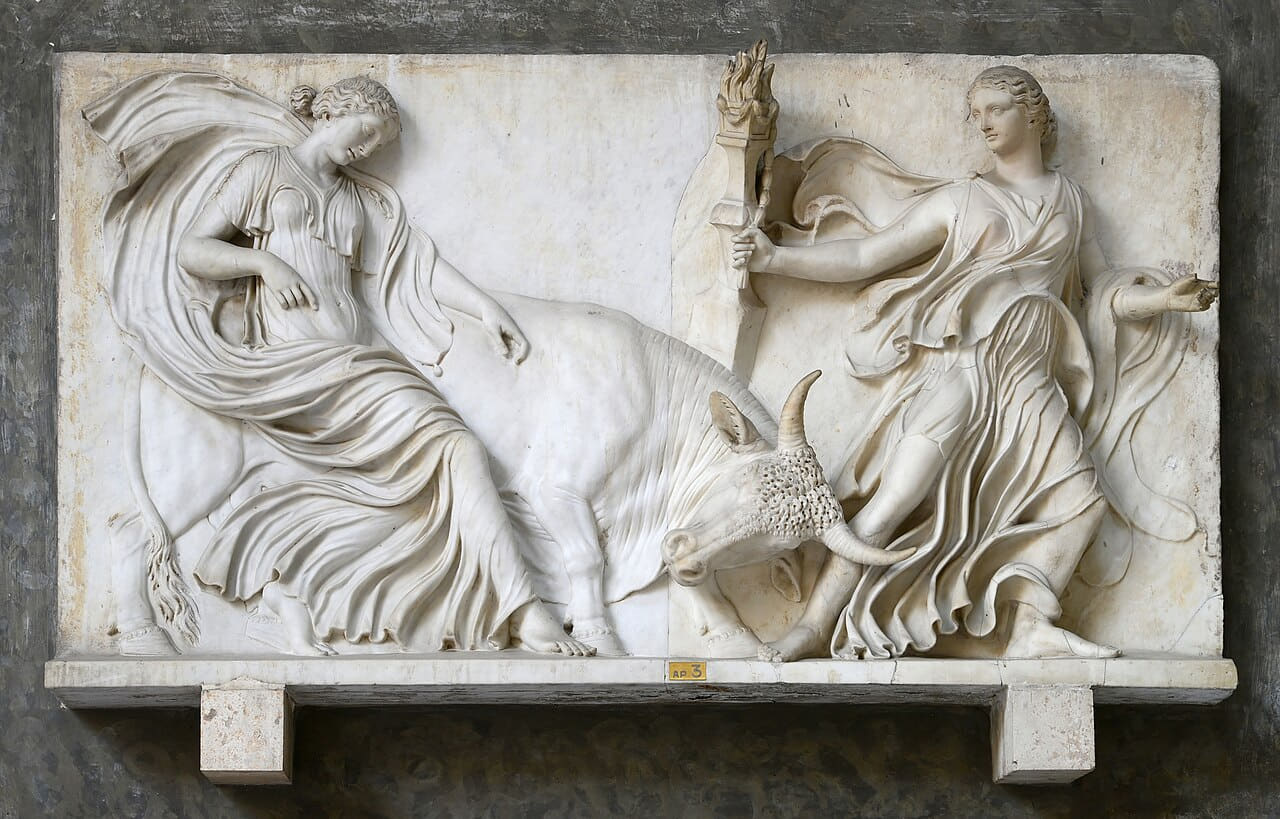 Two Bacchantes and a Bull September 2015.1a wallpaper in sand and lavender tones, Full HD, 16:9 format for phone