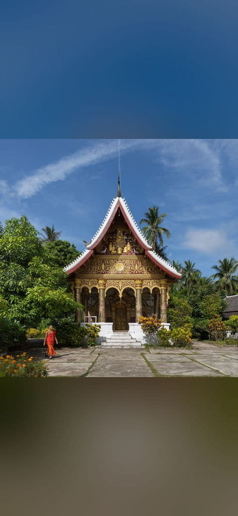 Vat Pa Phai temple with a Buddhist monk, orange… wallpaper in slate and charcoal tones, Full HD, 1:1 format for phone