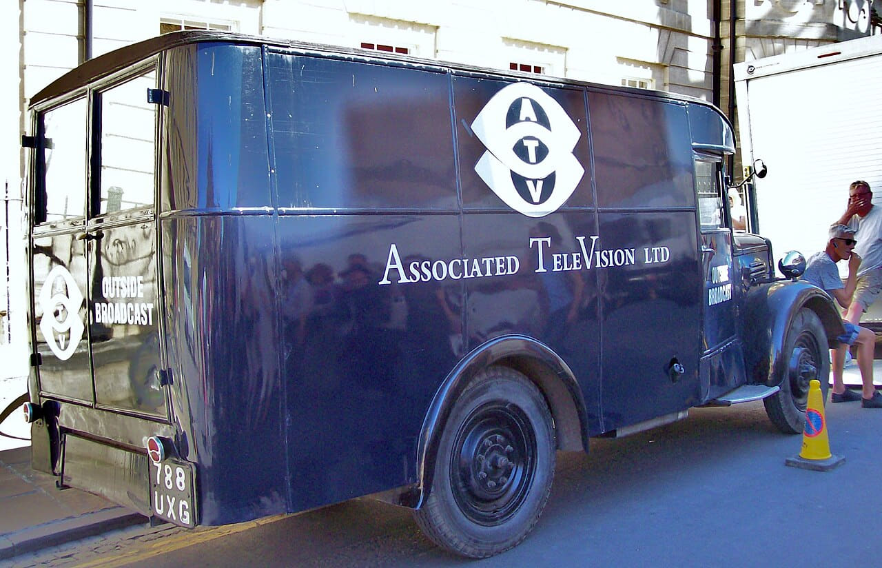 Vintage ATV Outside Broadcast Van - 5061800 wallpaper in cream and charcoal tones, Full HD, 16:9 format for phone