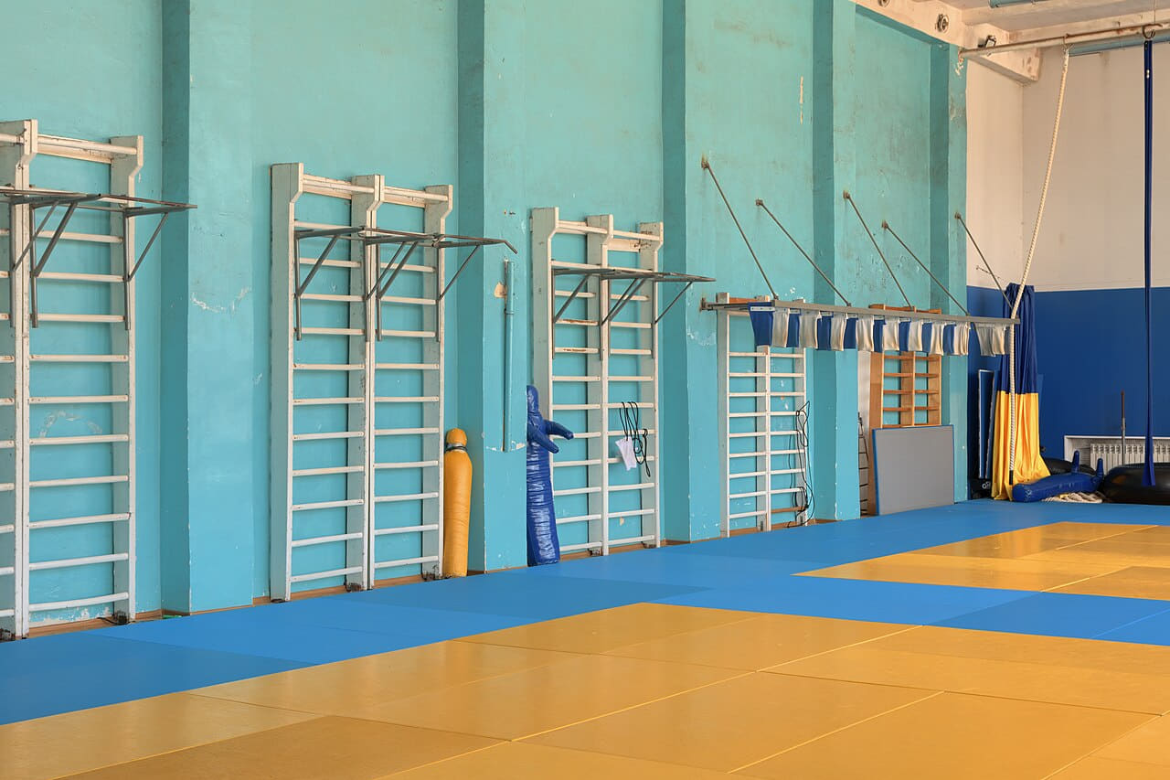 Wrestling gym 13 wallpaper in sand and sky blue tones, Full HD, 4:3 format for phone