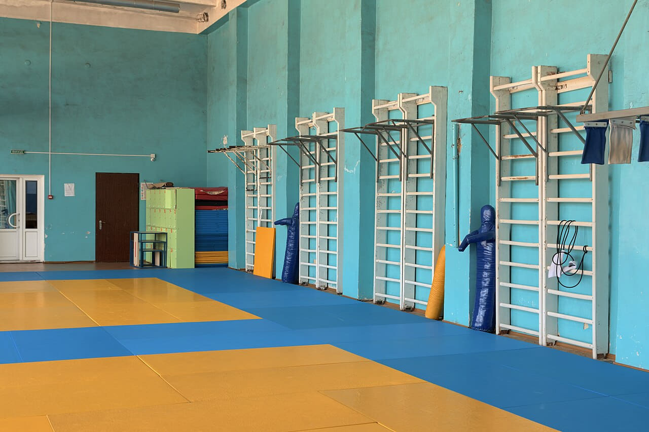 Wrestling gym 2 wallpaper in sand and slate tones, Full HD, 4:3 format for phone