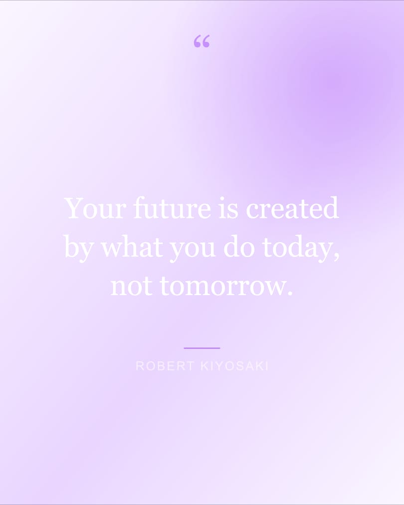 Quote wallpaper reading "Your future is created by what you do today, not…" on a lavender and lavender background, HD, 4:5 format